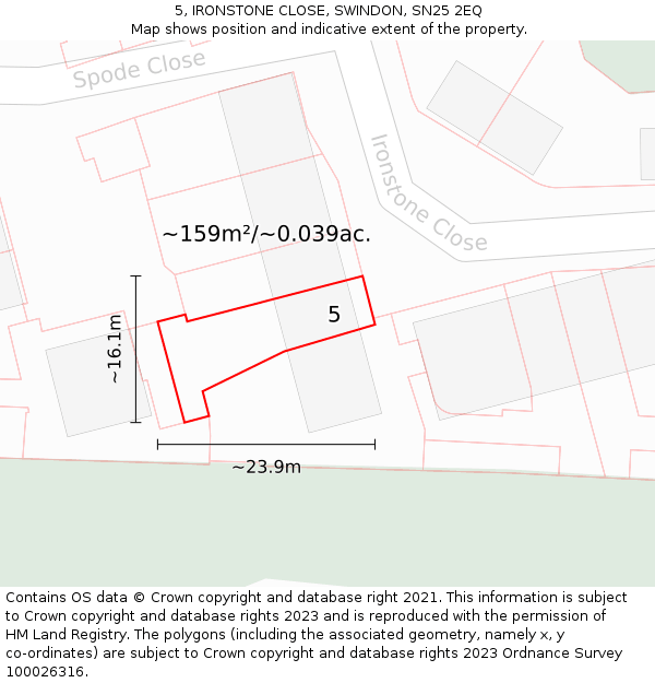 5, IRONSTONE CLOSE, SWINDON, SN25 2EQ: Plot and title map