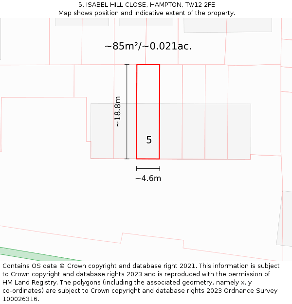 5, ISABEL HILL CLOSE, HAMPTON, TW12 2FE: Plot and title map
