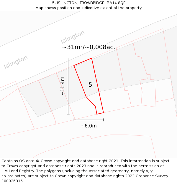 5, ISLINGTON, TROWBRIDGE, BA14 8QE: Plot and title map