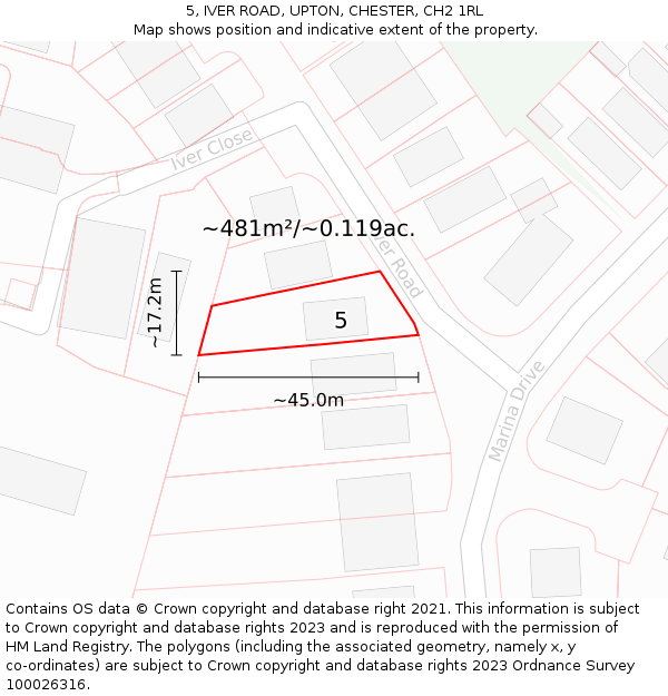 5, IVER ROAD, UPTON, CHESTER, CH2 1RL: Plot and title map