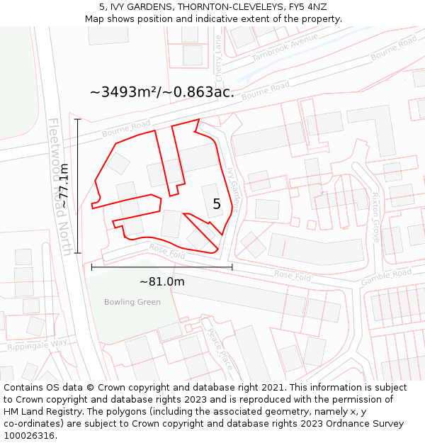 5, IVY GARDENS, THORNTON-CLEVELEYS, FY5 4NZ: Plot and title map