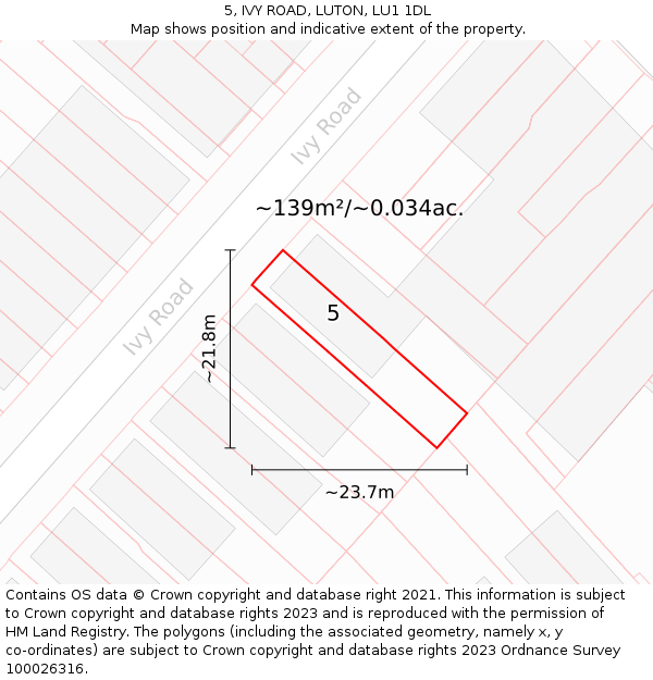 5, IVY ROAD, LUTON, LU1 1DL: Plot and title map