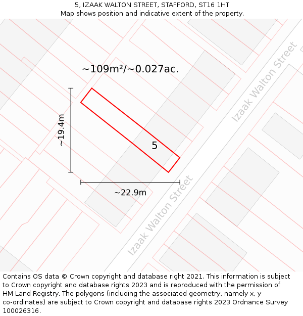 5, IZAAK WALTON STREET, STAFFORD, ST16 1HT: Plot and title map
