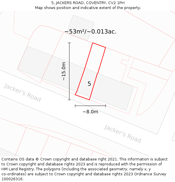 5, JACKERS ROAD, COVENTRY, CV2 1PH: Plot and title map
