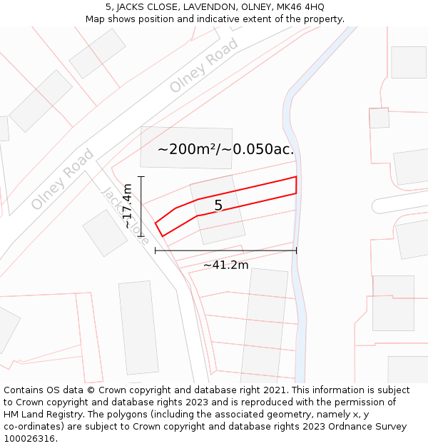 5, JACKS CLOSE, LAVENDON, OLNEY, MK46 4HQ: Plot and title map