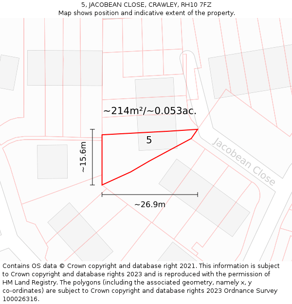 5, JACOBEAN CLOSE, CRAWLEY, RH10 7FZ: Plot and title map