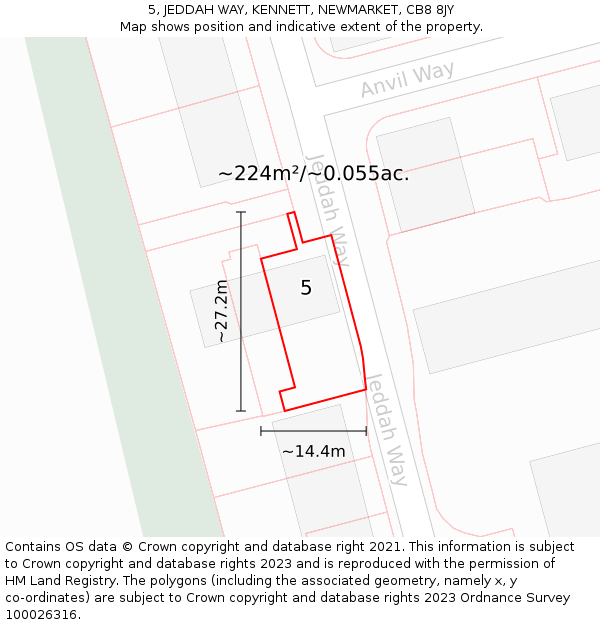5, JEDDAH WAY, KENNETT, NEWMARKET, CB8 8JY: Plot and title map