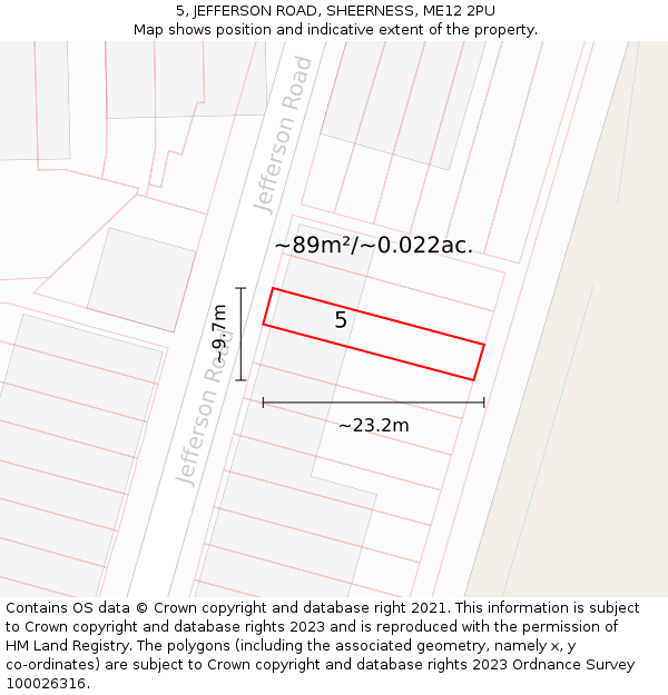 5, JEFFERSON ROAD, SHEERNESS, ME12 2PU: Plot and title map