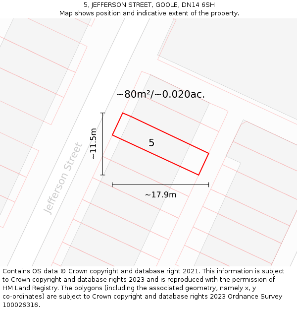 5, JEFFERSON STREET, GOOLE, DN14 6SH: Plot and title map