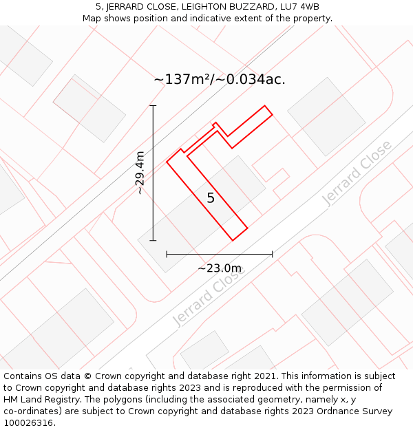5, JERRARD CLOSE, LEIGHTON BUZZARD, LU7 4WB: Plot and title map