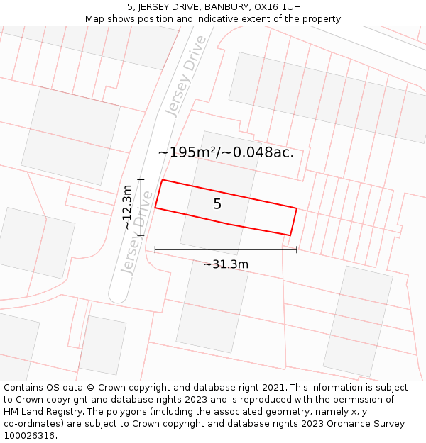 5, JERSEY DRIVE, BANBURY, OX16 1UH: Plot and title map