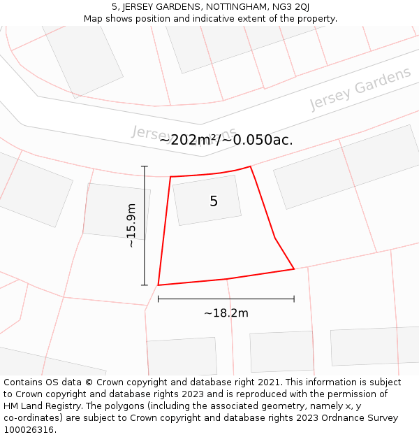 5, JERSEY GARDENS, NOTTINGHAM, NG3 2QJ: Plot and title map