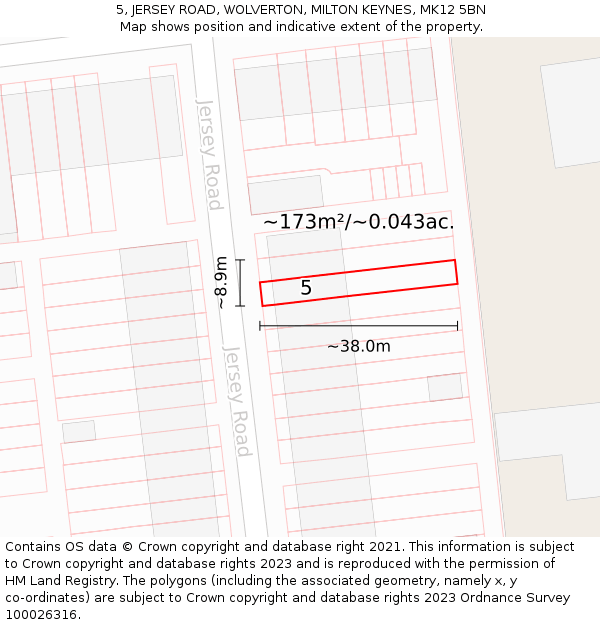 5, JERSEY ROAD, WOLVERTON, MILTON KEYNES, MK12 5BN: Plot and title map