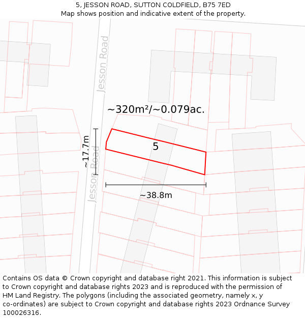 5, JESSON ROAD, SUTTON COLDFIELD, B75 7ED: Plot and title map