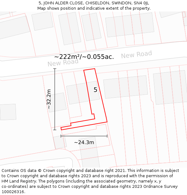 5, JOHN ALDER CLOSE, CHISELDON, SWINDON, SN4 0JL: Plot and title map