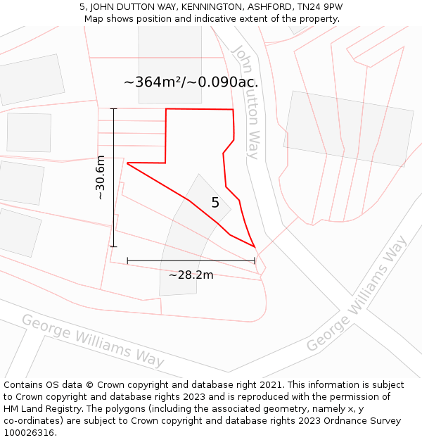 5, JOHN DUTTON WAY, KENNINGTON, ASHFORD, TN24 9PW: Plot and title map