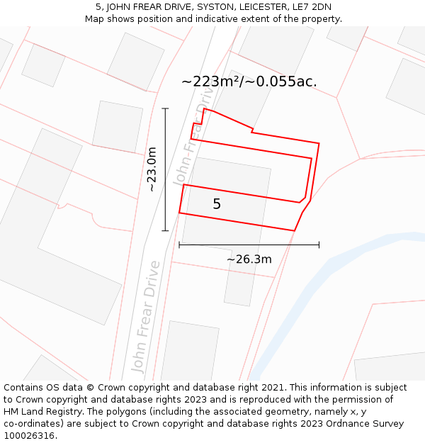 5, JOHN FREAR DRIVE, SYSTON, LEICESTER, LE7 2DN: Plot and title map