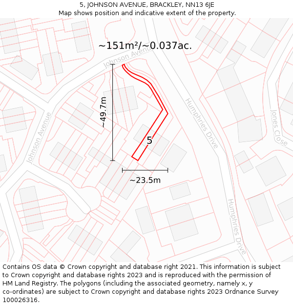 5, JOHNSON AVENUE, BRACKLEY, NN13 6JE: Plot and title map
