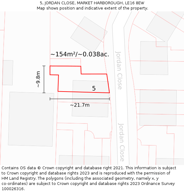 5, JORDAN CLOSE, MARKET HARBOROUGH, LE16 8EW: Plot and title map