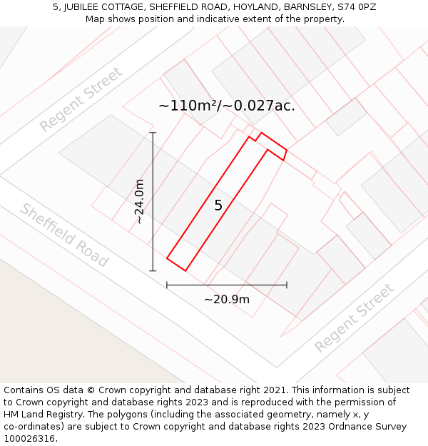 5, JUBILEE COTTAGE, SHEFFIELD ROAD, HOYLAND, BARNSLEY, S74 0PZ: Plot and title map