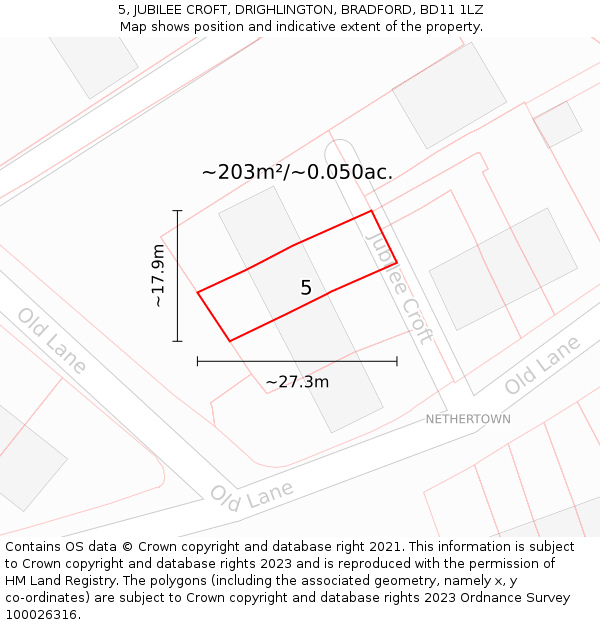 5, JUBILEE CROFT, DRIGHLINGTON, BRADFORD, BD11 1LZ: Plot and title map