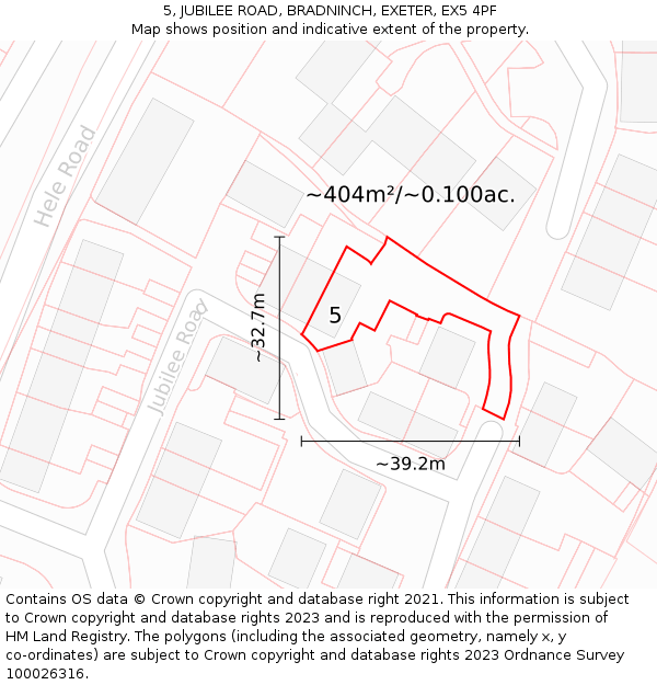 5, JUBILEE ROAD, BRADNINCH, EXETER, EX5 4PF: Plot and title map