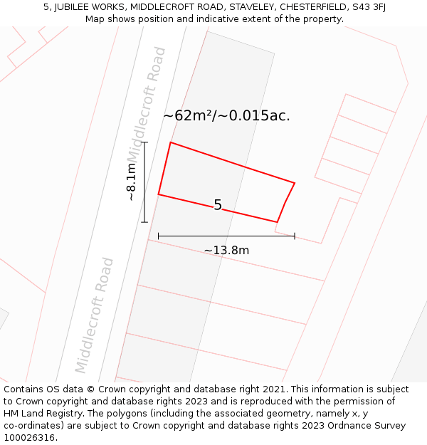 5, JUBILEE WORKS, MIDDLECROFT ROAD, STAVELEY, CHESTERFIELD, S43 3FJ: Plot and title map