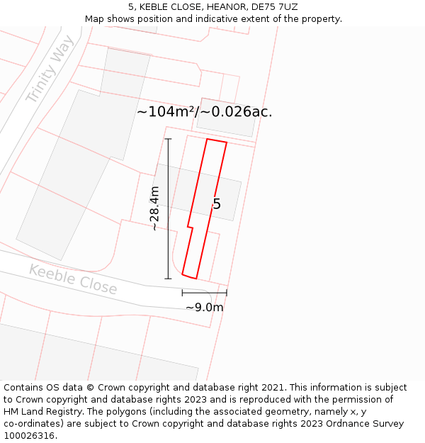 5, KEBLE CLOSE, HEANOR, DE75 7UZ: Plot and title map