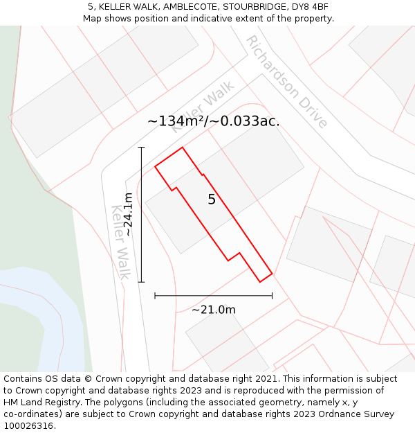 5, KELLER WALK, AMBLECOTE, STOURBRIDGE, DY8 4BF: Plot and title map
