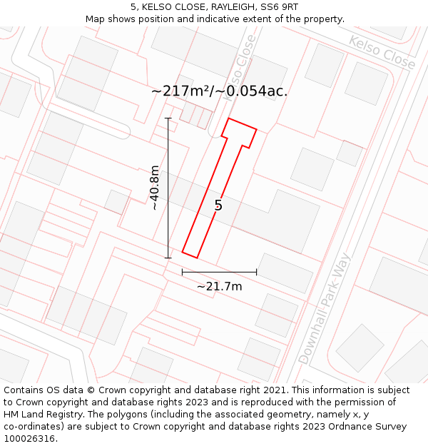 5, KELSO CLOSE, RAYLEIGH, SS6 9RT: Plot and title map