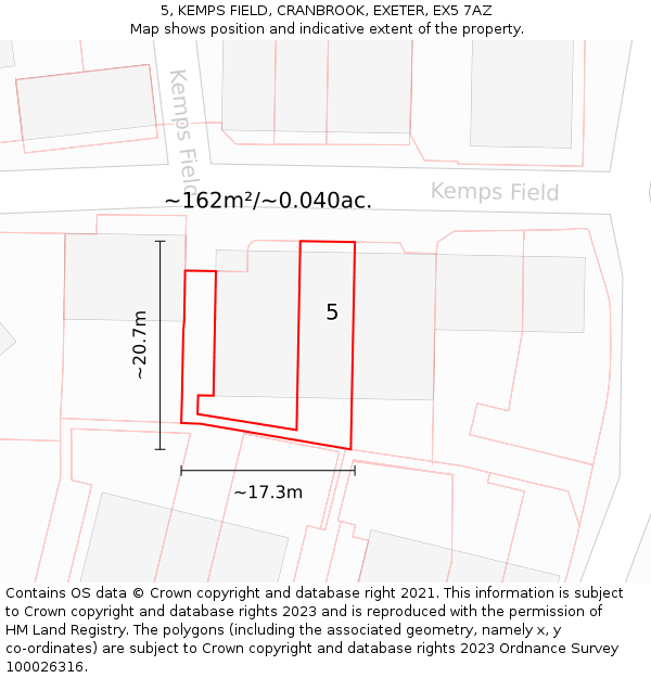 5, KEMPS FIELD, CRANBROOK, EXETER, EX5 7AZ: Plot and title map