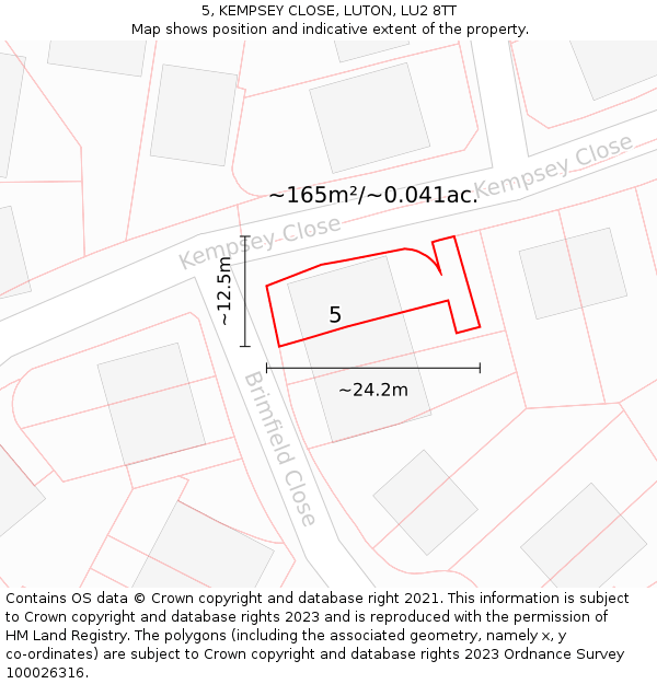 5, KEMPSEY CLOSE, LUTON, LU2 8TT: Plot and title map