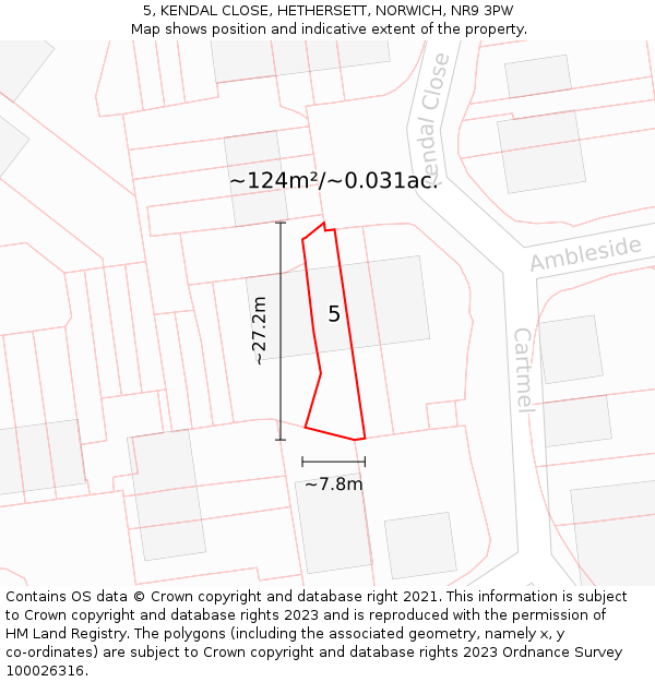 5, KENDAL CLOSE, HETHERSETT, NORWICH, NR9 3PW: Plot and title map