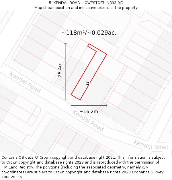 5, KENDAL ROAD, LOWESTOFT, NR33 0JD: Plot and title map