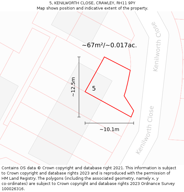 5, KENILWORTH CLOSE, CRAWLEY, RH11 9PY: Plot and title map