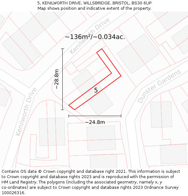 5, KENILWORTH DRIVE, WILLSBRIDGE, BRISTOL, BS30 6UP: Plot and title map