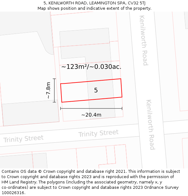 5, KENILWORTH ROAD, LEAMINGTON SPA, CV32 5TJ: Plot and title map