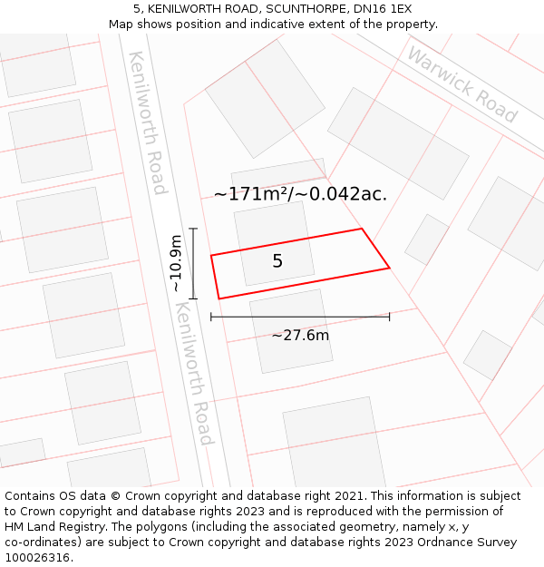 5, KENILWORTH ROAD, SCUNTHORPE, DN16 1EX: Plot and title map