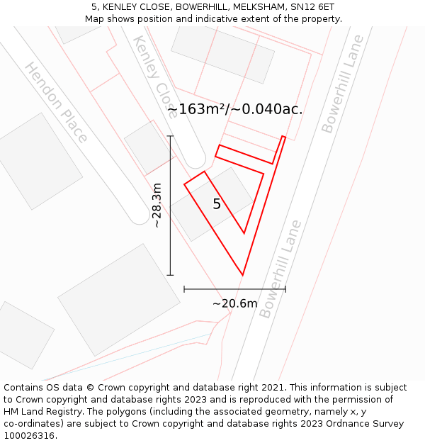 5, KENLEY CLOSE, BOWERHILL, MELKSHAM, SN12 6ET: Plot and title map