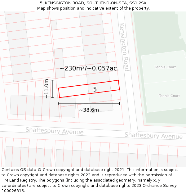 5, KENSINGTON ROAD, SOUTHEND-ON-SEA, SS1 2SX: Plot and title map