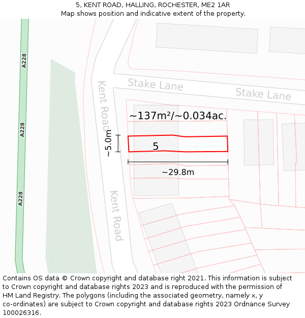 5, KENT ROAD, HALLING, ROCHESTER, ME2 1AR: Plot and title map