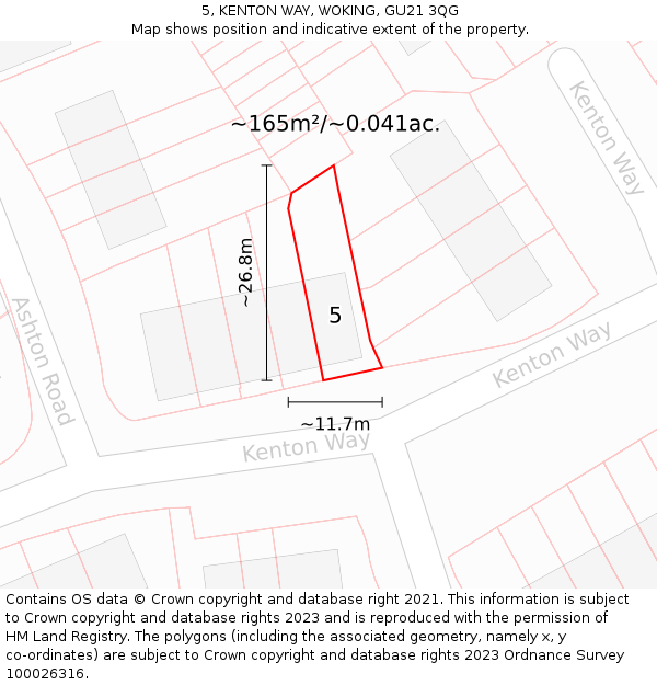 5, KENTON WAY, WOKING, GU21 3QG: Plot and title map