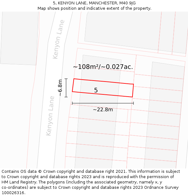 5, KENYON LANE, MANCHESTER, M40 9JG: Plot and title map