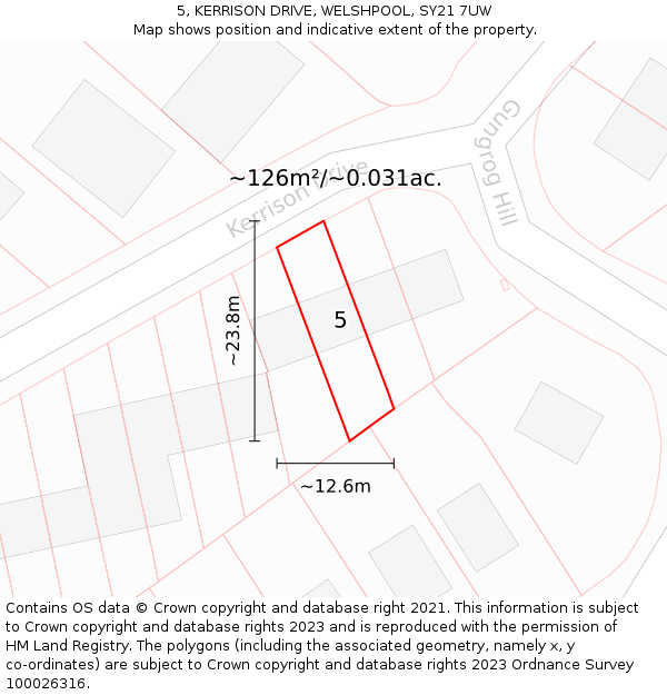 5, KERRISON DRIVE, WELSHPOOL, SY21 7UW: Plot and title map