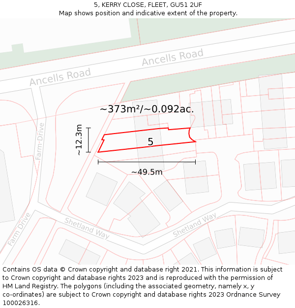 5, KERRY CLOSE, FLEET, GU51 2UF: Plot and title map
