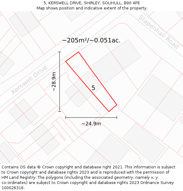 5, KERSWELL DRIVE, SHIRLEY, SOLIHULL, B90 4PE: Plot and title map