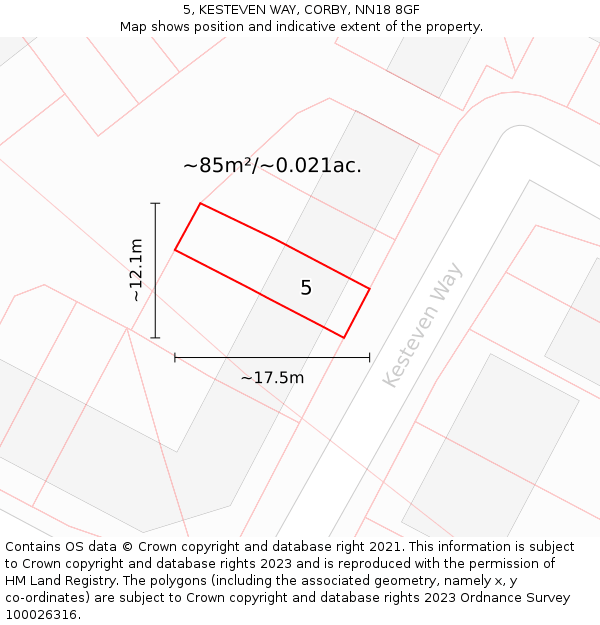 5, KESTEVEN WAY, CORBY, NN18 8GF: Plot and title map