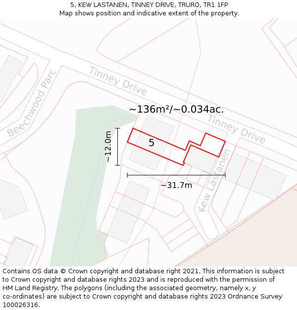 5, KEW LASTANEN, TINNEY DRIVE, TRURO, TR1 1FP: Plot and title map
