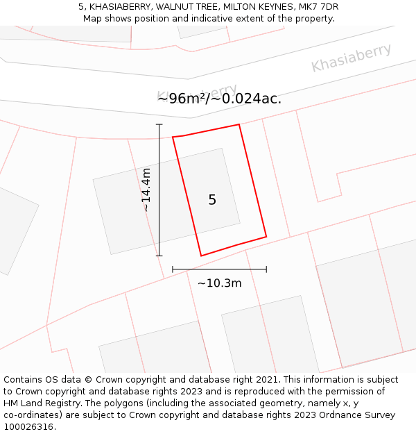 5, KHASIABERRY, WALNUT TREE, MILTON KEYNES, MK7 7DR: Plot and title map