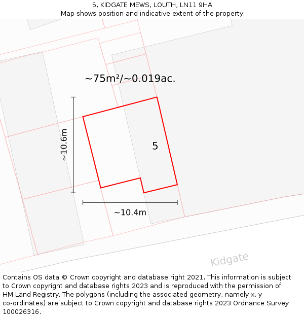 5, KIDGATE MEWS, LOUTH, LN11 9HA: Plot and title map